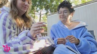 Phoenix and Friends V4 with Carmin trading smokey kisses and making out with some coughing and nose blowing outdoors