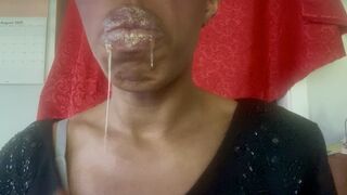 Dripping Honey. Sticky Moaning Ebony Lip Fetish