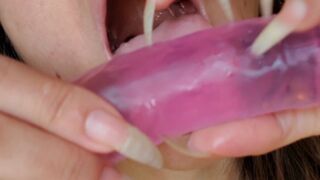 Dildo scratching and blowjob, Long Natural Nails!!