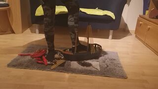 Michelle crushing plastic pirate ship
