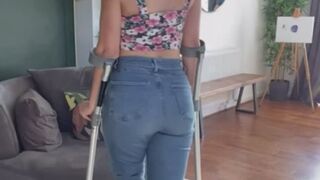 Amputee SBK super sexy trying high heels crutching