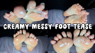 Teasing Goddess Covers Her Perfect Feet in Creamy Mess