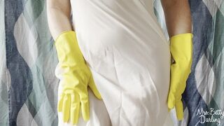 Pink Cotton Panty Lingerie and Yellow Rubber Glove Tease Non-Nude