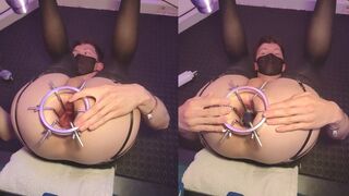 Femboy getting his gape filled with dragon Eggs while tied in Pile driver