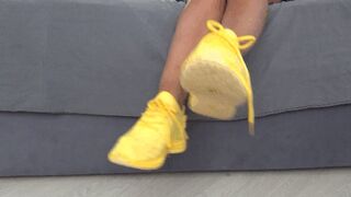 Wiggling my toes inside my soft yellow sneakers dd
