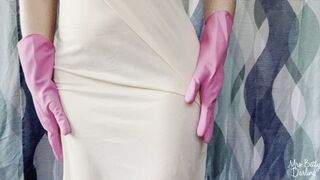 Polka Dot Fullback Panty Lingerie and Pink Rubber Gloves Tease Tease Non-Nude