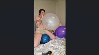 FTM blowing up & humping balloons, vibrator in panties