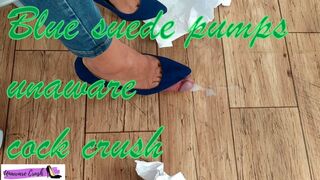 Secretary with blue suede pumps. unaware cock crush, cock trampling shoejob TOP VIEW VERSION 11th scenario