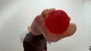Crushed like a tiny red ball under my giant feet (POV)