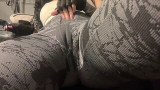 Masturbating my big clit in leggings