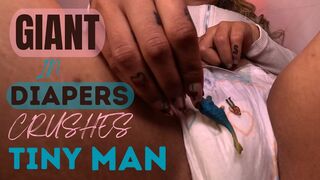 Giant in diapers crushes tiny man