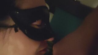 Order slave to suck cock, balls and glasdildo