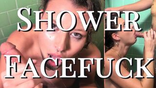 POV Shower Facefuck: Gagging and Spitting on my TS Dick