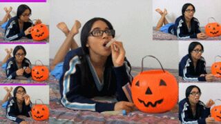 Cheerleader eRica gets a cum Trick instead of a Treat!