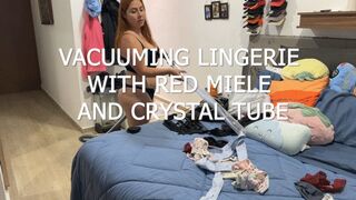 VACUUMING LINGERIE WITH RED MIELE AND CRYSTAL TUBE
