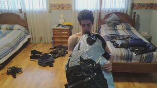 Looner Boy is blowing up an Inflatable Whale in boxers