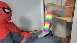 Colorful Ruslana Sits On A Swing And Massages Spiderman’s Dick - Blue Stockings And Semi Ballet - Full
