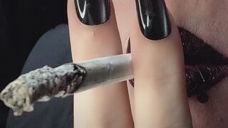 Purple Glitter Lipstick and a Cork ~ Close Up Smoking