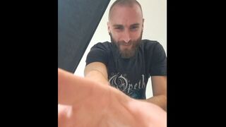 Giant finds a tiny under his desk!!