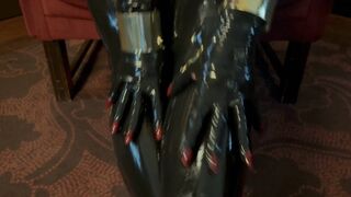 Visiting the library in my classy latex outfit and latex mask and latex gloves