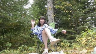 Outdoor anal with Huge Green Dildo