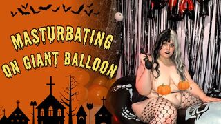 BBW slut bounces and cums on this printed doll balloon