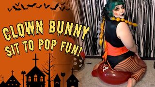 Clown bunny bouncing and popping balloons