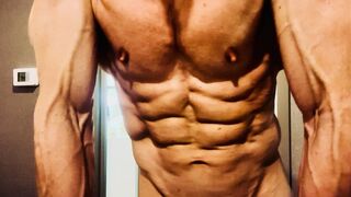 Flexing shredded muscles with ab punching and jerking off 720p