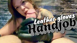 Handjob POV with leather gloves