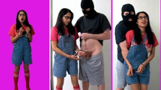 Handcuffed candy thief eRica gets groped and fingered in her overalls
