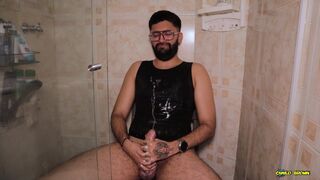 Camilo Brown Intensely Edging His Big Cock Shooting His Cum Multiple Times and Squirting on His Black Shirt