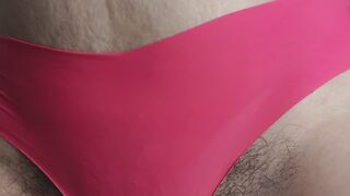 Pink thong tease - ass spreading and hairy pussy wedgie