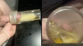 Pissing in a fleshlight helped by a friend POV