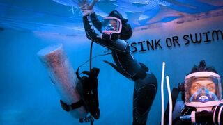 Sink or Swim - Jasper's FIRST UW Bondage - Full-Face Scuba Under Pool Cover w Nathalia