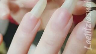 beautyful natural nails with transparent tips tapping mirror ASMR
