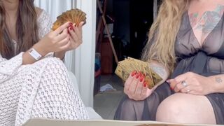 Step-mom and step-daughter chain smoking and playing cards