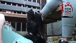 Cleaning very dirty sneakers in slave mouth
