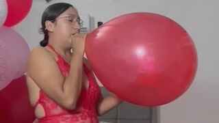 Blow to pop balloon red clear 16inch