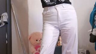 Lisa comes back and pees in her beautiful white pants