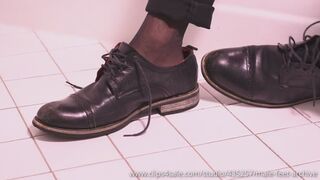 twink feet in sheer socks and leather shoes