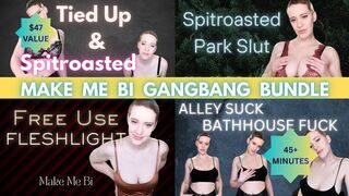 4-Clip Make Me Bi Gangbang Bundle (45 MINS): Alley Suck Bathhouse Fuck, Spitroasted Park Slut, Tied Up & Spitroasted, Free Use Fleshlight