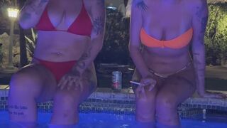 Anna and Mariya: Twin Step Sisters Piss in Public Pool While Smoking