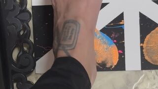 Perfect Sole View: Deep Stretching and Bare Arch Flexing in Black Leggings