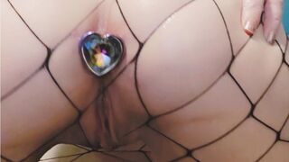 Anal Masturbation With Plug and Glass Dildo