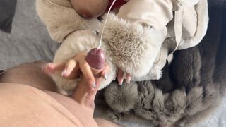 Cute Furjacket Girl Alessia gives furfetish blowjob, furfuck and recieves a big load cum on fur