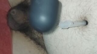 Belly button play while penis is vibrated