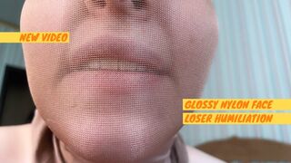 Glossy nylon face humiliation