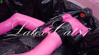 Sex with a rubber doll in a bath full of lube