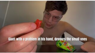 Giant with a problem in his hand, devours the small ones