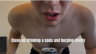 Close-up drinking a soda and burping loudly